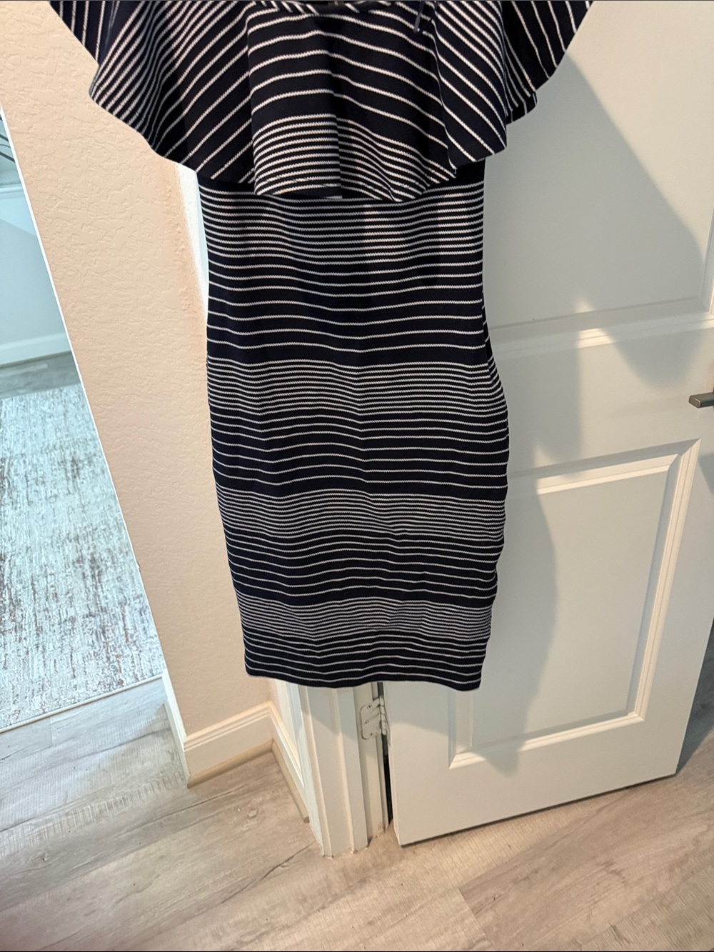 Romeo & Juliet Couture black and White Off-Shoulder Striped Midi Dress